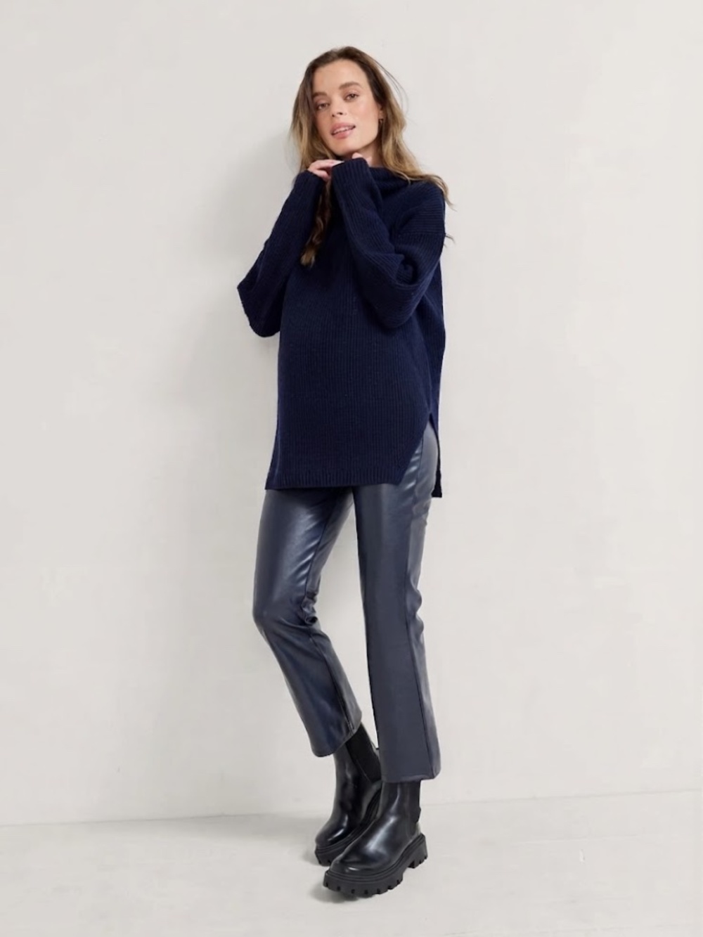 Hatch Maternity The Cozy Shaker Turtleneck Merino Wool Ink Sweater Size 0 (XS)